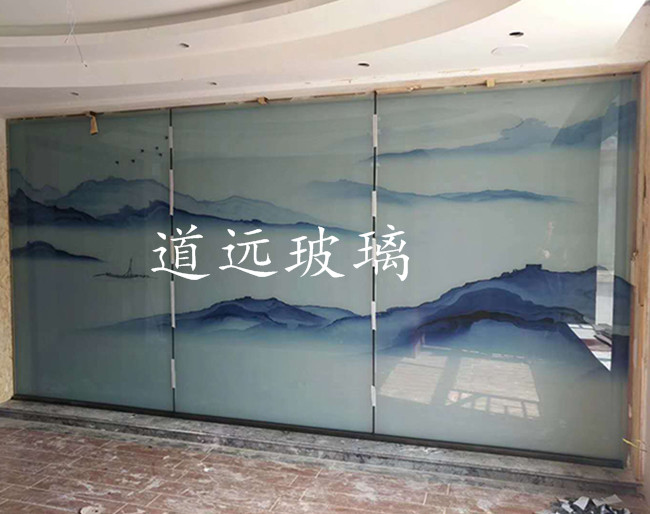 夾絲山水畫玻璃010